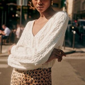 Sezane Beryl White Ecru Cardigan Sweater Cotton Knit